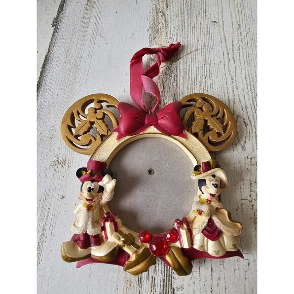 Victorian Mickey mouse picture frame ornament ears glitter Xmas tree - Picture 1 of 6